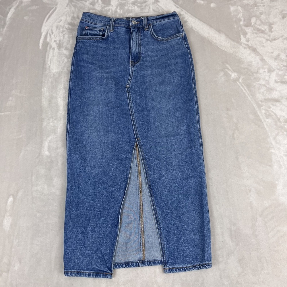 Hudson Midi Skirt Womens 26 Blue Denim Arianna Front Slit Pencil Western Y2K